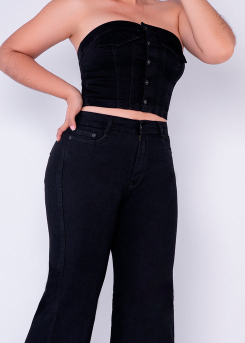 conjunto denim croptop mas pantalon