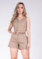 Conjunto dril short mas chaleco color camel